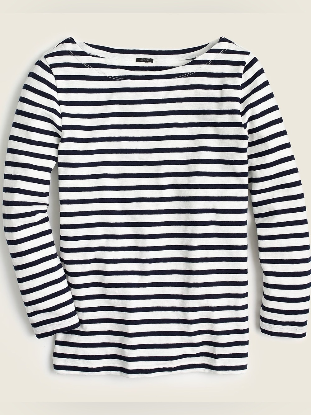 J. Crew Striped Boatneck Long-Sleeve Top Cotton Navy & White